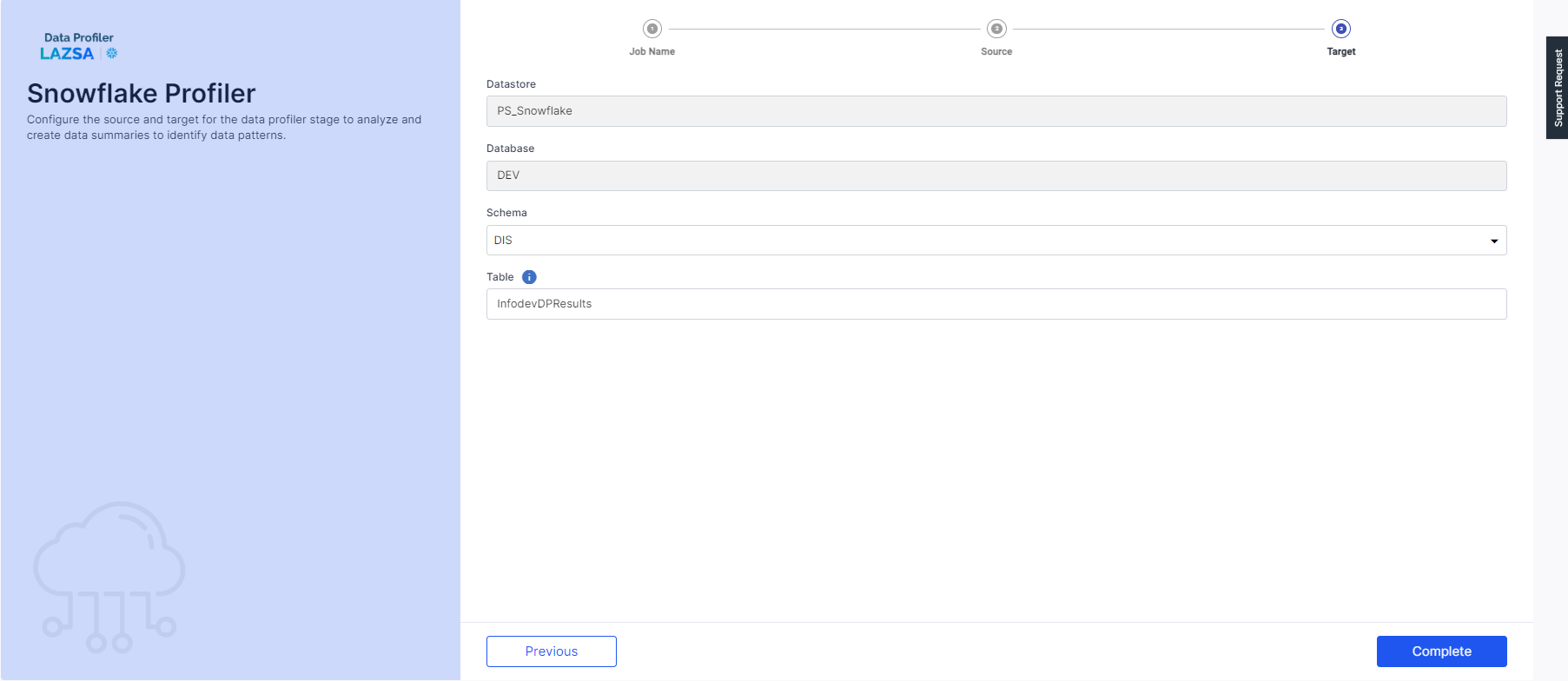 DQ Snowflake Data Profiler Target stage